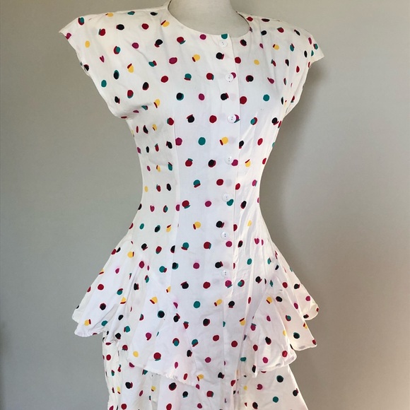 Vintage Dresses & Skirts - Vintage 80’s Flirty Polka Dot Mini Skirt Dress